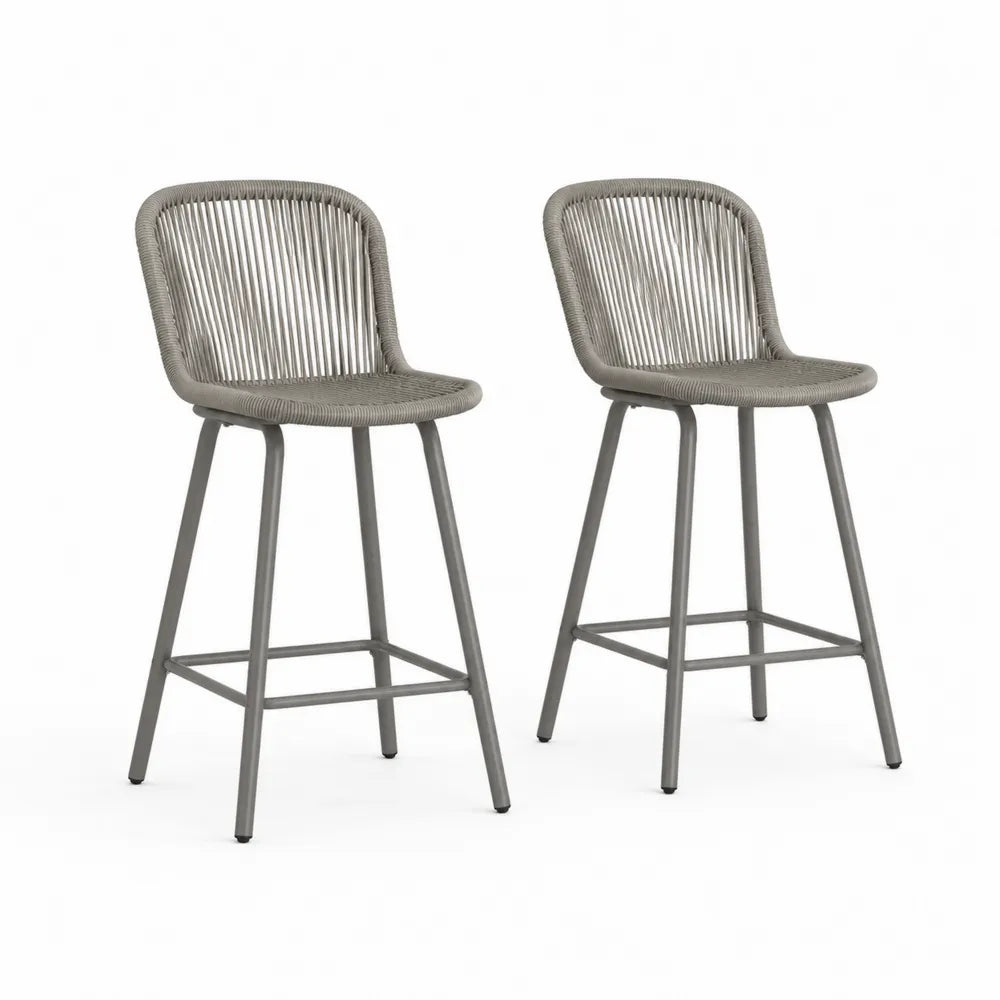 2er-Set Barhocker Grau Metall und Polypropylen-Seilgeflecht