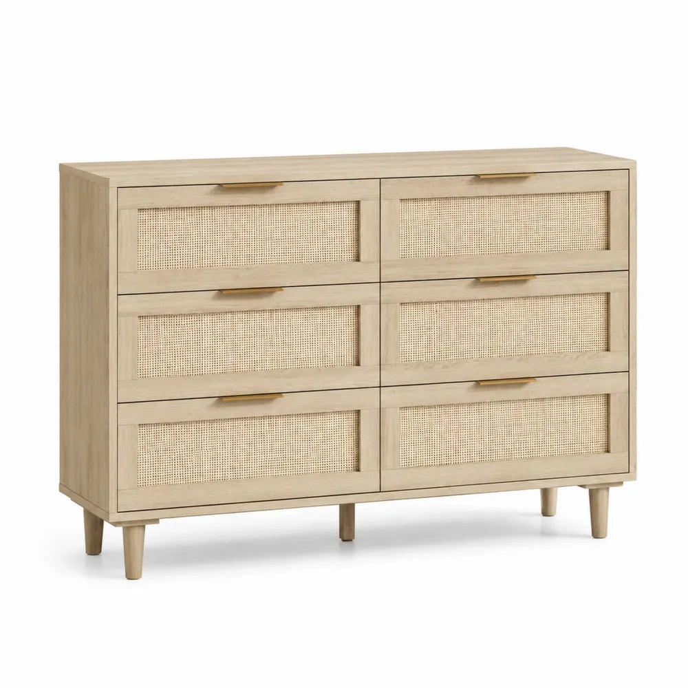 Kommode aus Holz mit Rattanschubladen, Natur