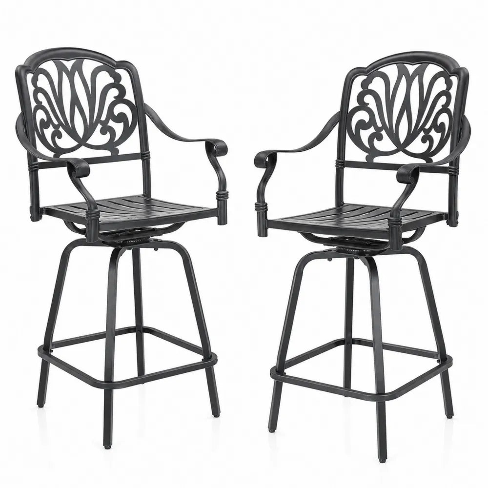 2er Set Metall Barhocker aus Gussaluminium Schwarz mit Lehne und Armlehnen