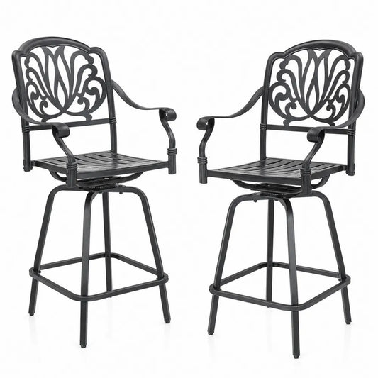 2er Set Metall Barhocker aus Gussaluminium Schwarz mit Lehne und Armlehnen