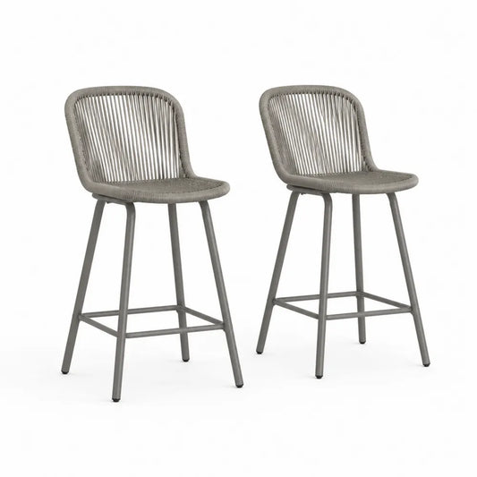 2er-Set Barhocker Grau Metall und Polypropylen-Seilgeflecht