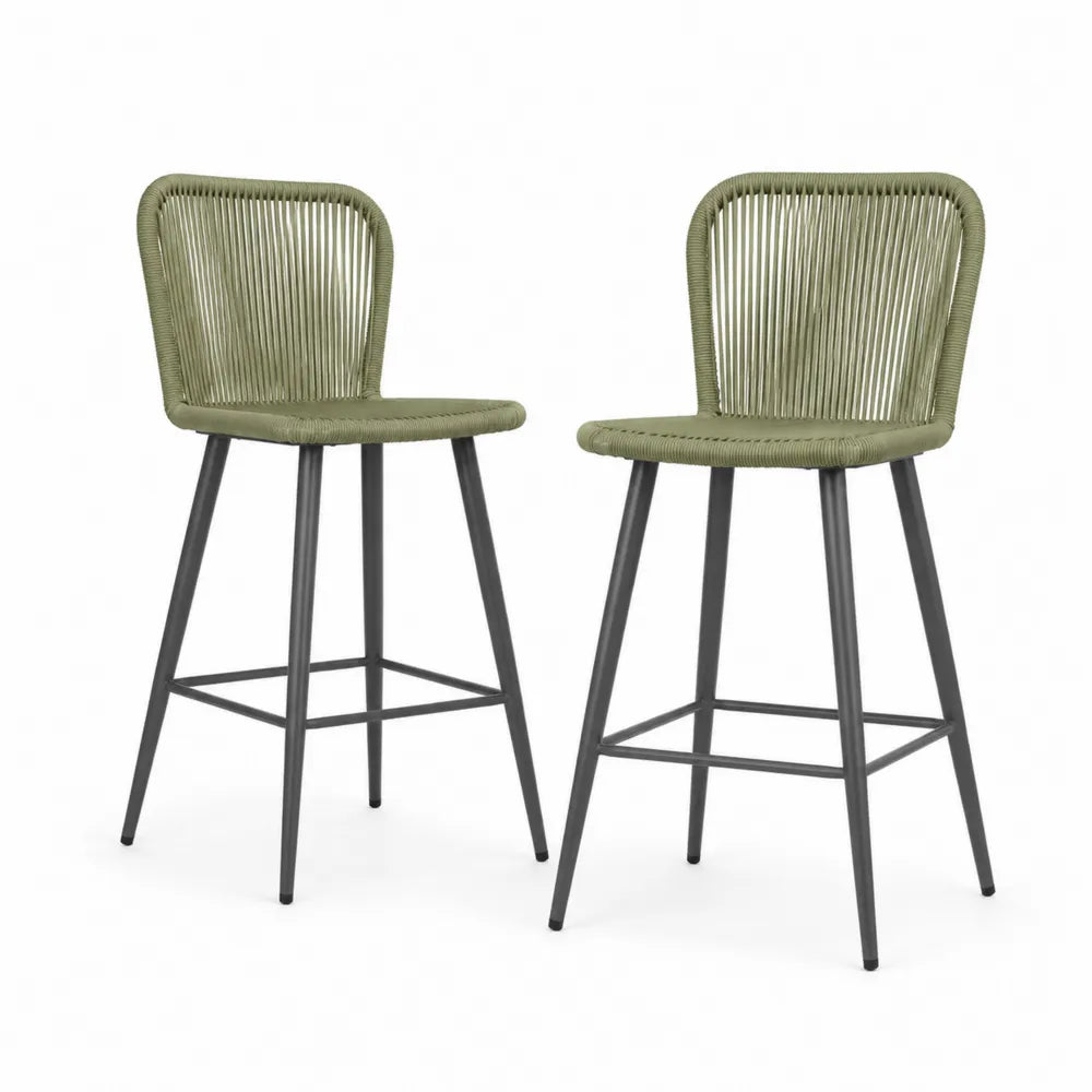 2er-Set Barhocker aus Seil und Metall, Grün, 105 cm