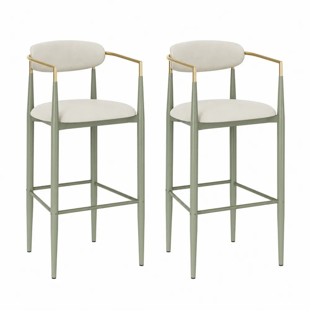 2er-Set Barhocker Metallgestell Beige mit Rückenlehne