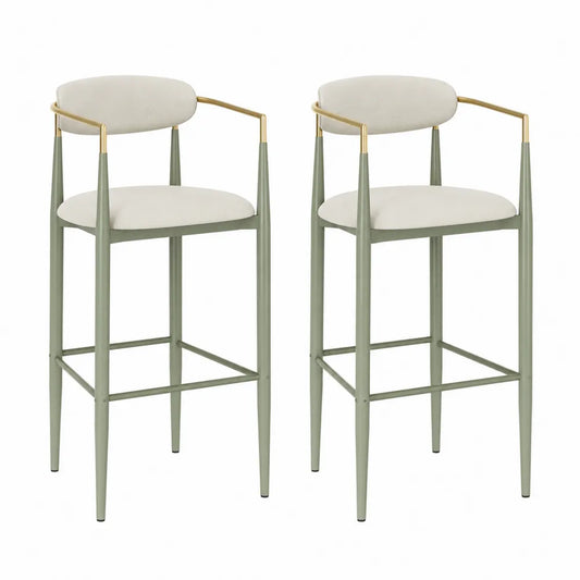 2er-Set Barhocker Metallgestell Beige mit Rückenlehne