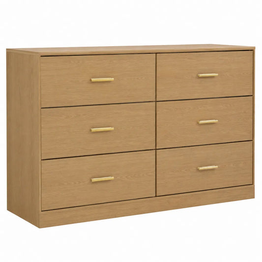 Kommode aus MDF mit Eichenfurnier und Metallgriffen, 6 Schubladen, 120x75x40 cm