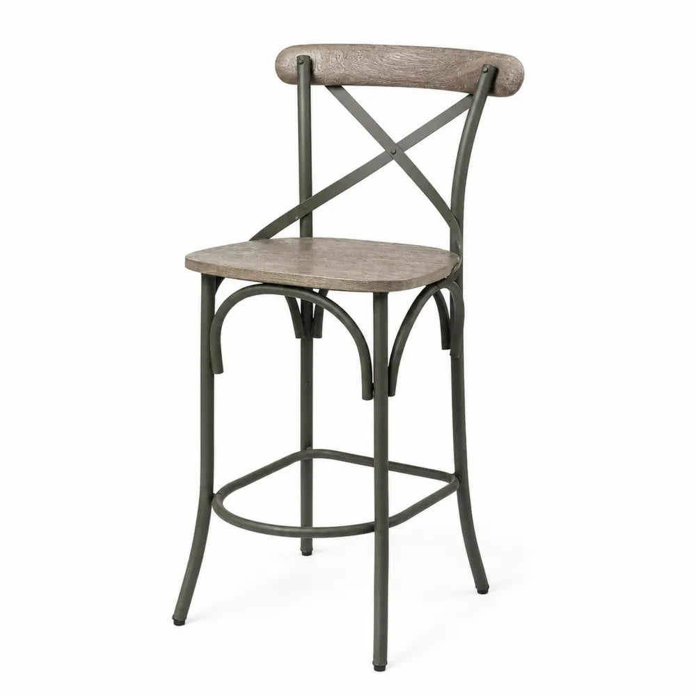 Barhocker aus Metall mit Sitzfläche in Holzoptik, Höhe 110 cm