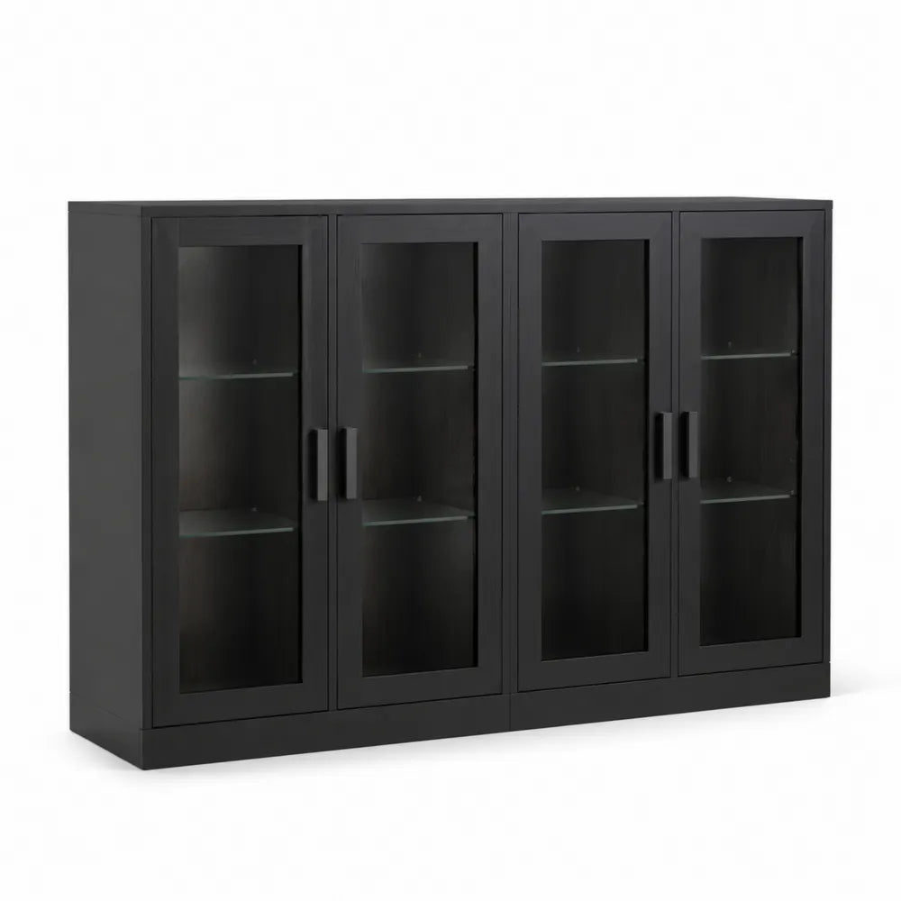 Schwarzer MDF Schrank mit Glastüren 160cm