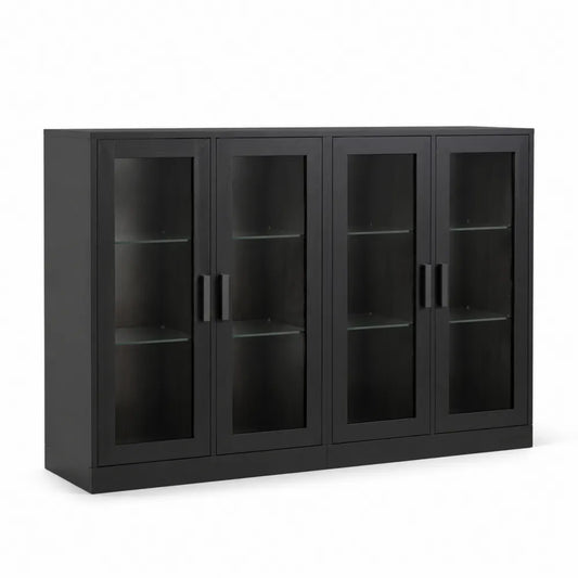 Schwarzer MDF Schrank mit Glastüren 160cm