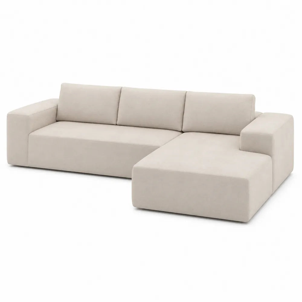 Ecksofa mit Ottomane aus Polyesterstoff Beige 300x200x80 cm